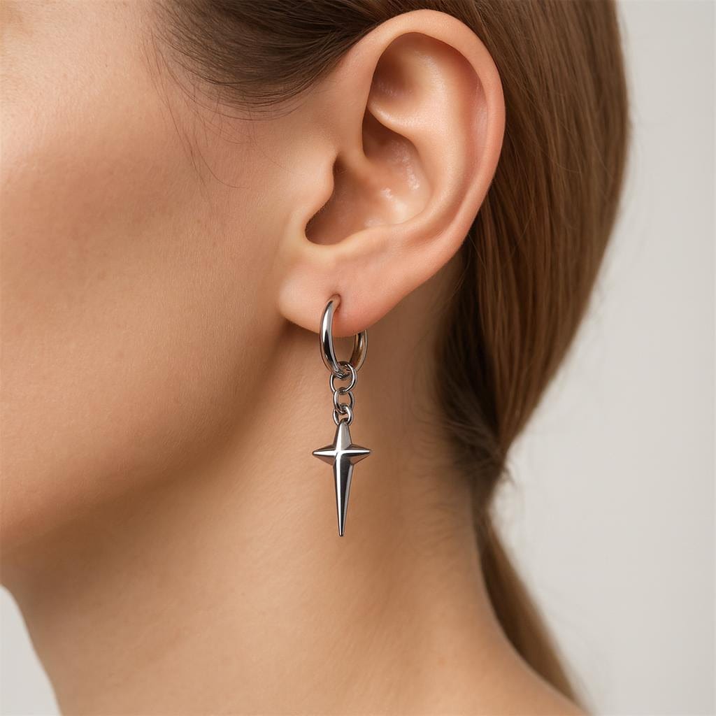 Boucle d oreille croix acier inoxydable