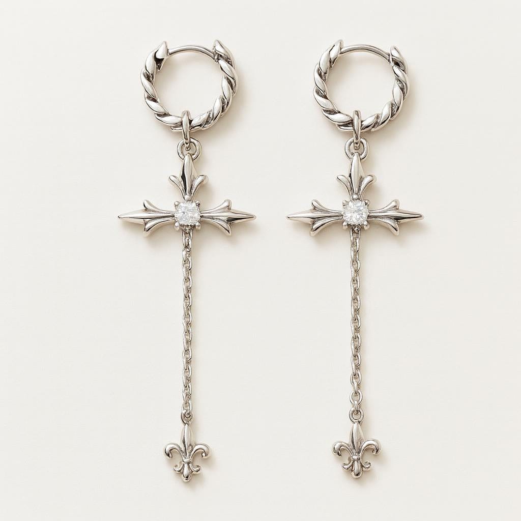 Boucle doreille croix pendante