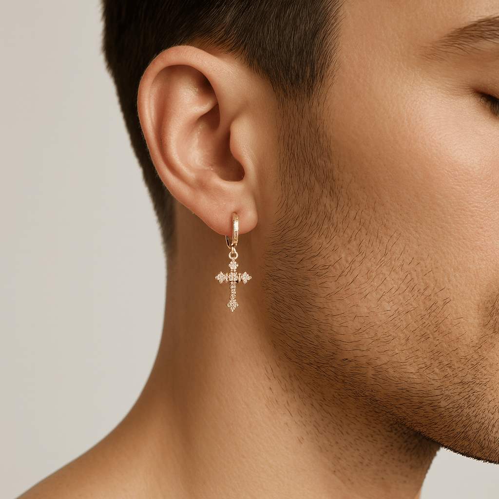  Boucle d oreille croix homme
