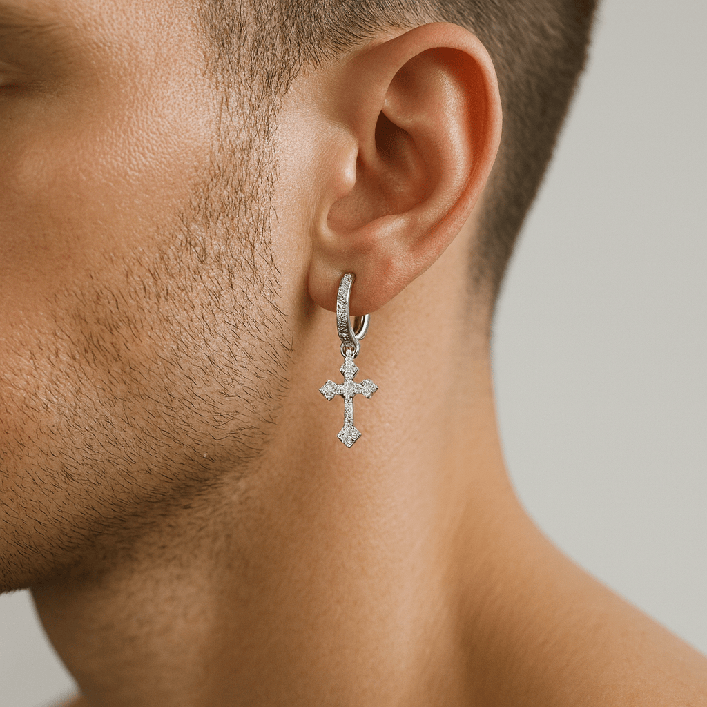  Boucle d oreille croix homme