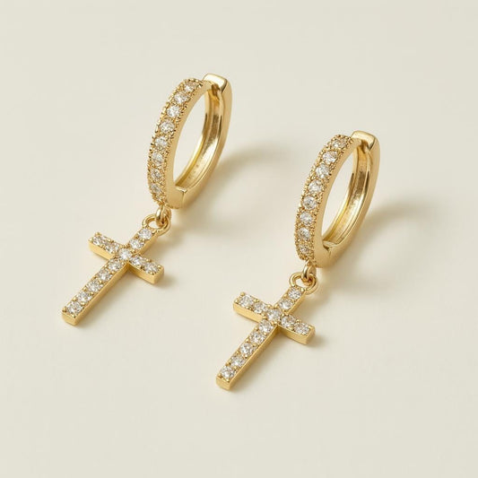  Boucle d oreille croix or