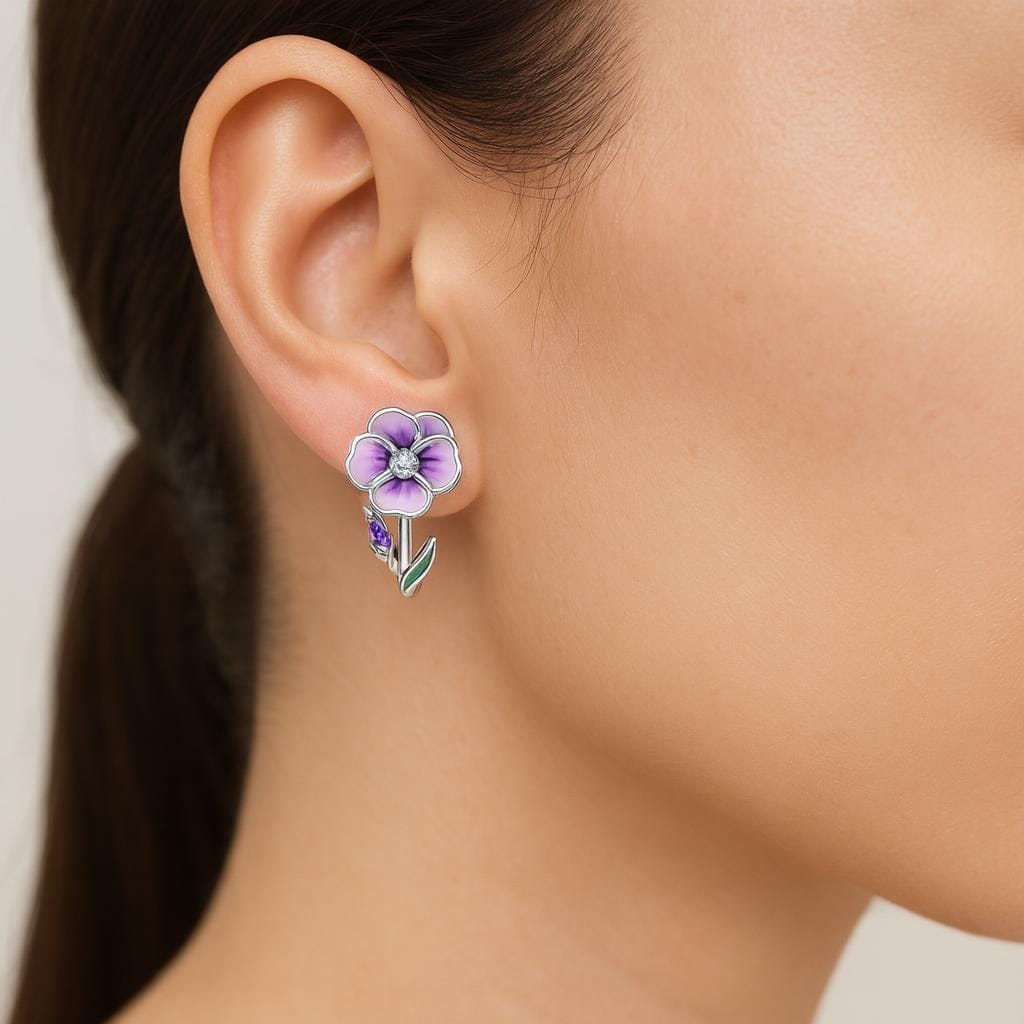  Boucle d oreille fleur argentee