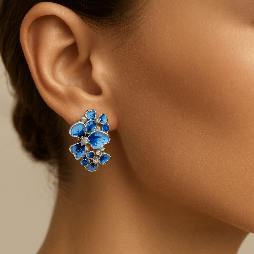  Boucle d oreille fleur bleu