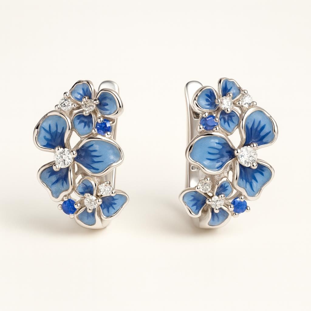  Boucle d oreille fleur bleu