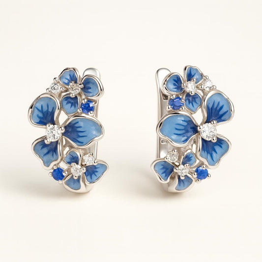  Boucle d oreille fleur bleu
