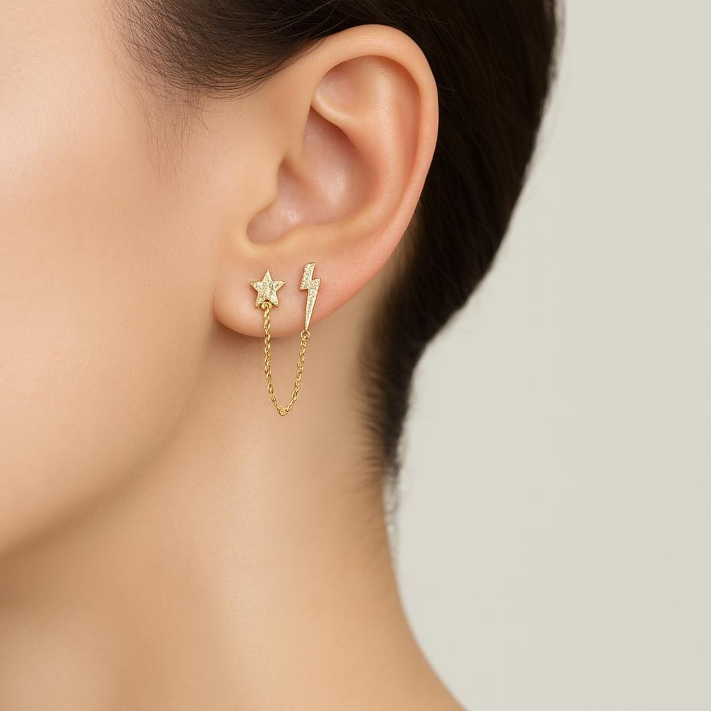  Boucle doreille chaine deux trous