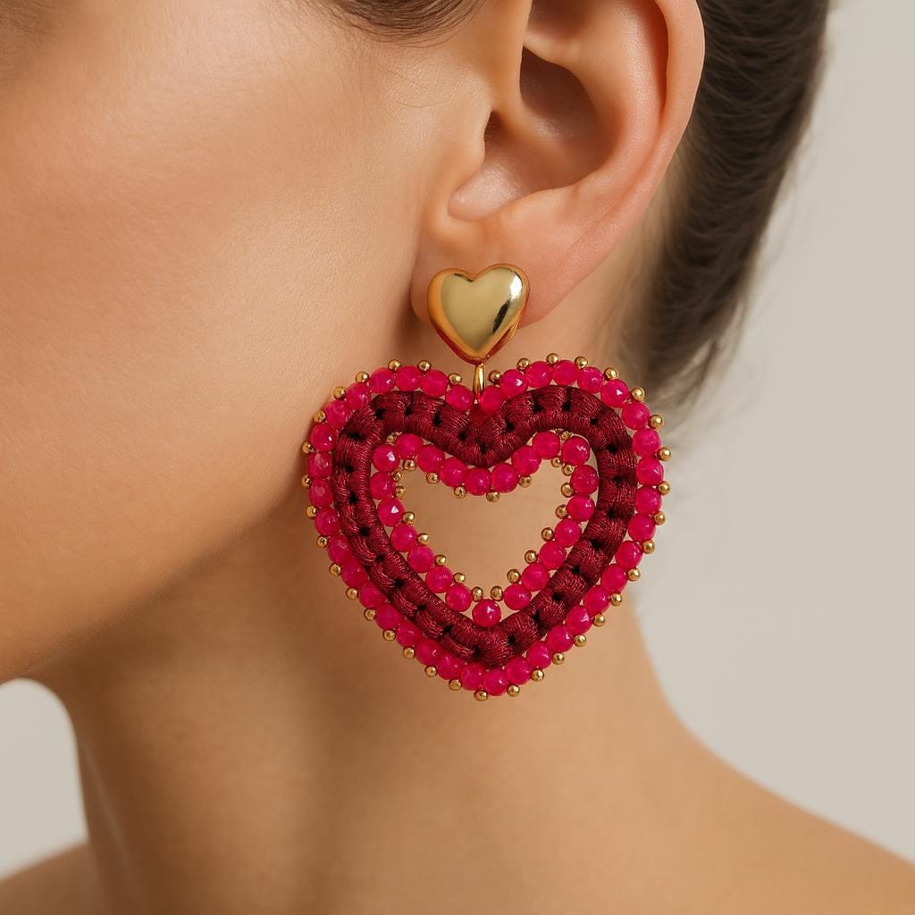  Boucle doreille coeur perle