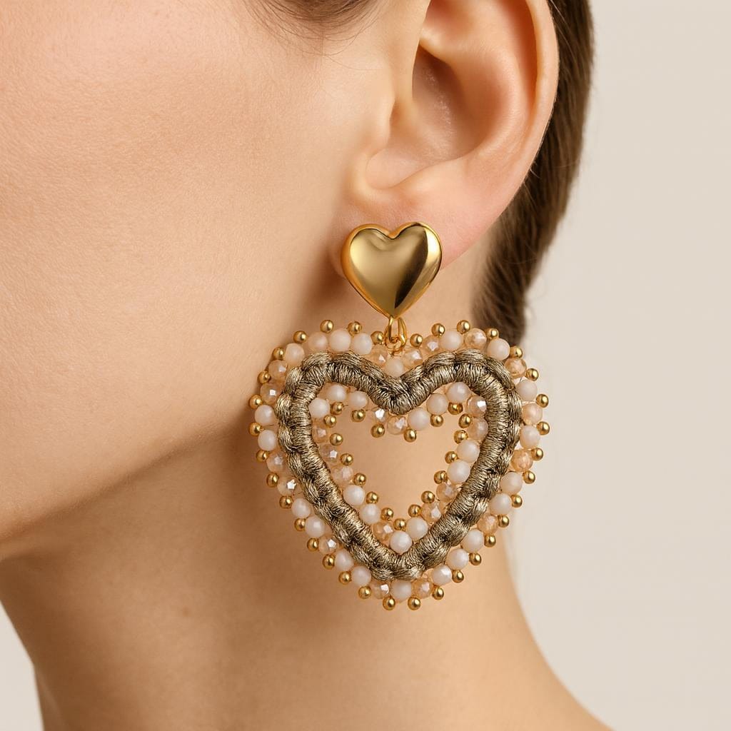  Boucle doreille coeur perle