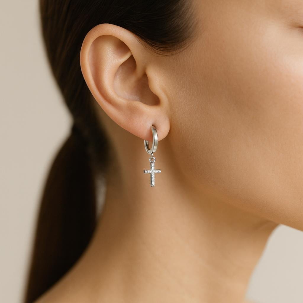  Boucle doreille creole croix