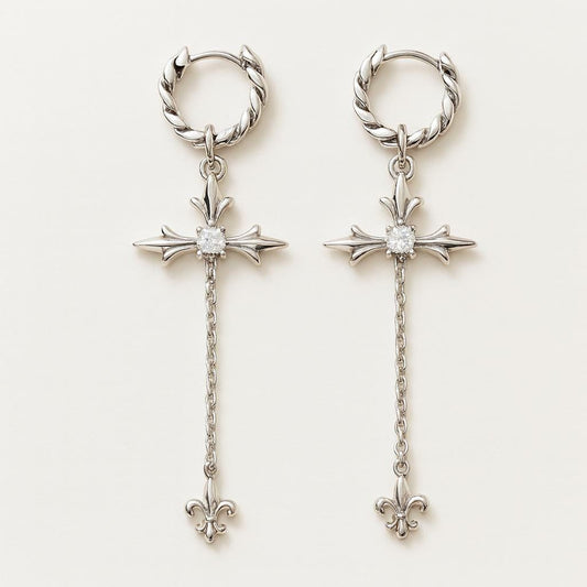  Boucle doreille croix pendante