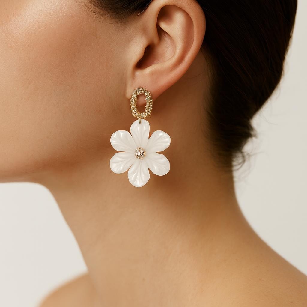  Boucle doreille fleur acrylique