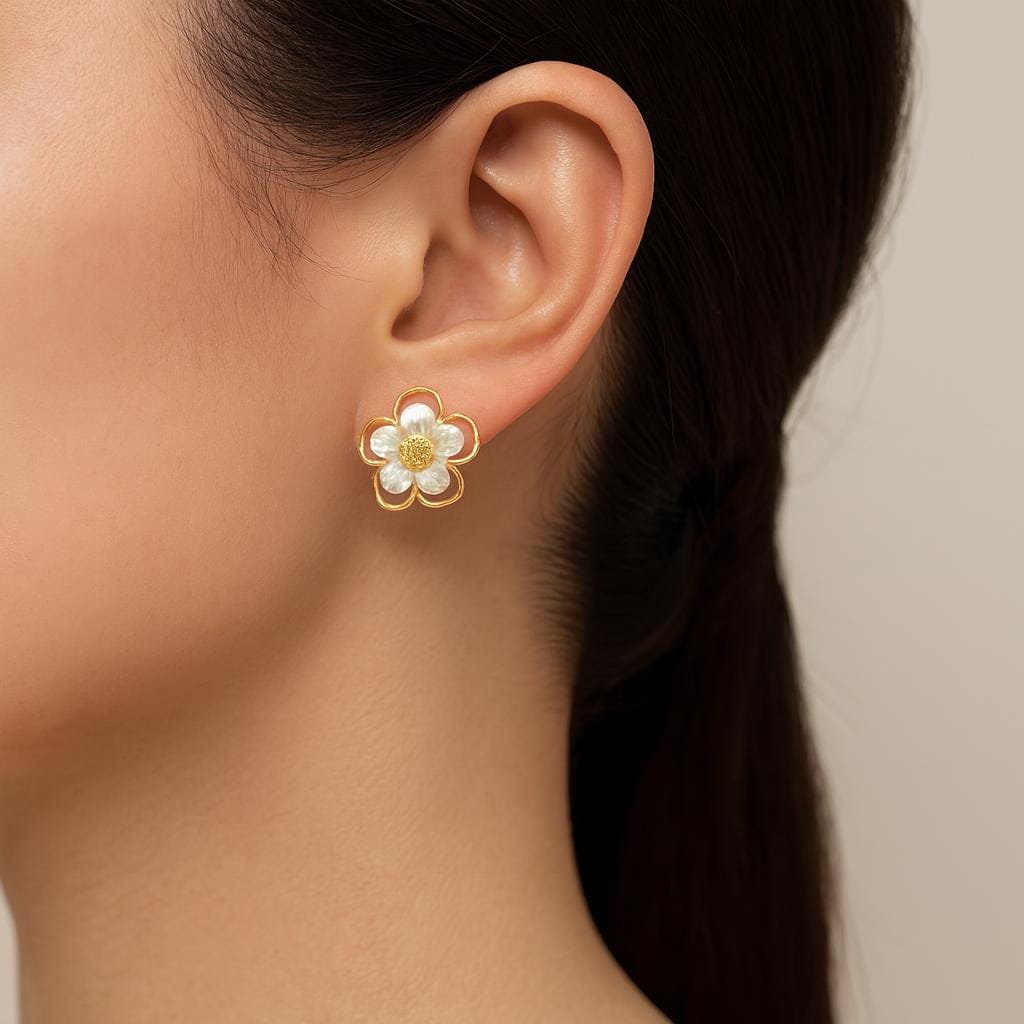  Boucle doreille fleur dore