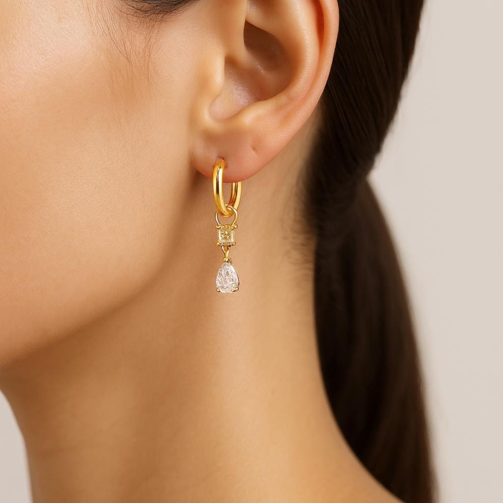  Boucle doreille goutte deau or jaune