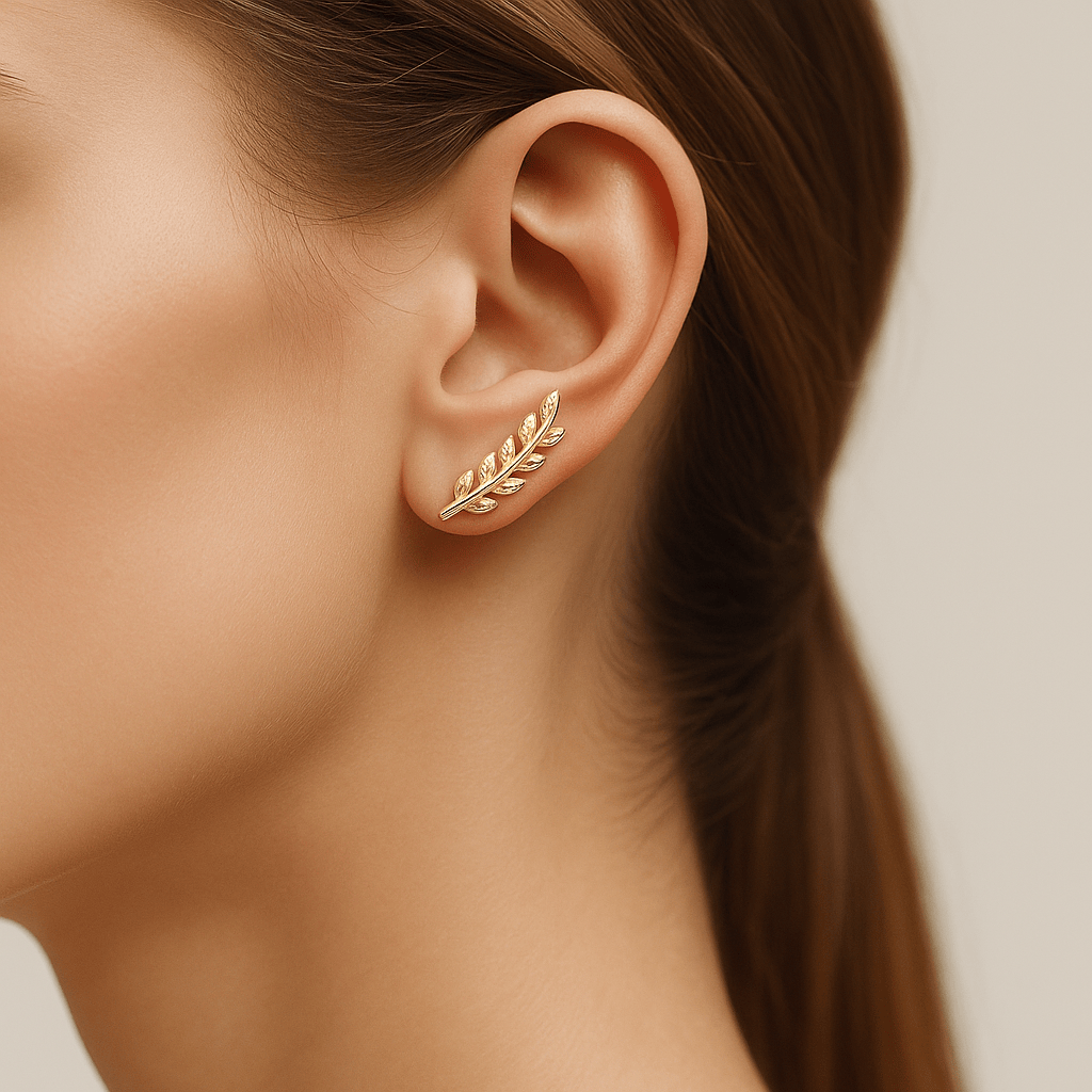  Boucle doreille grimpante feuille