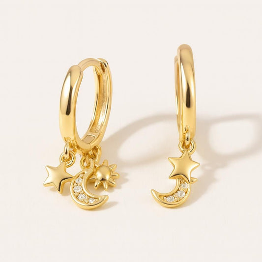  Boucle doreille lune et etoile