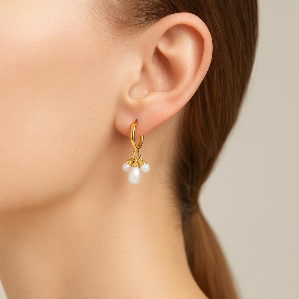  Boucle doreille perle pendante or