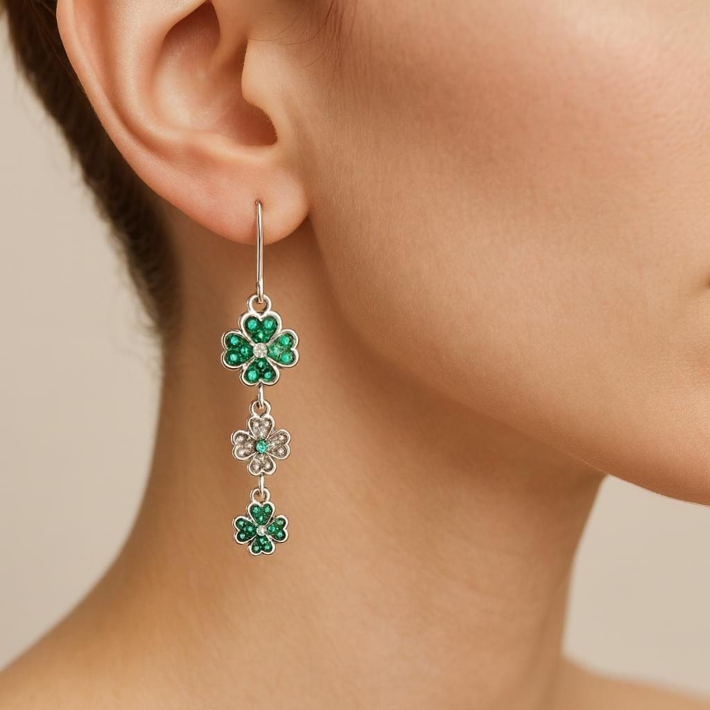  Boucle doreille trefle pendante