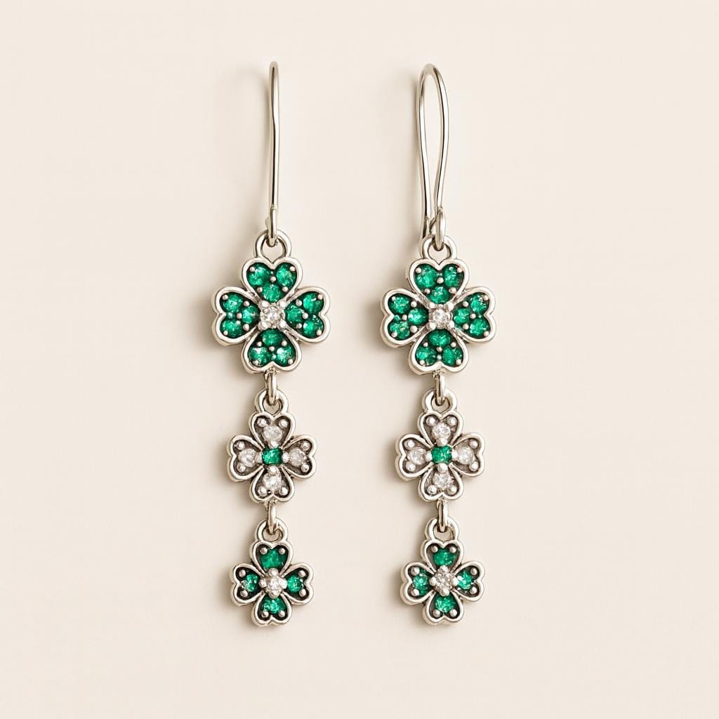  Boucle doreille trefle pendante