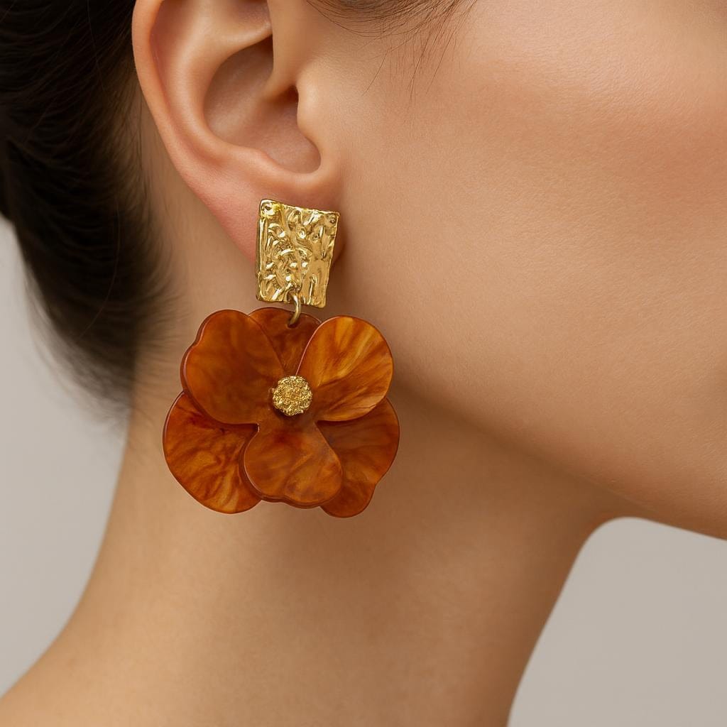  Boucles doreille fleurs resine