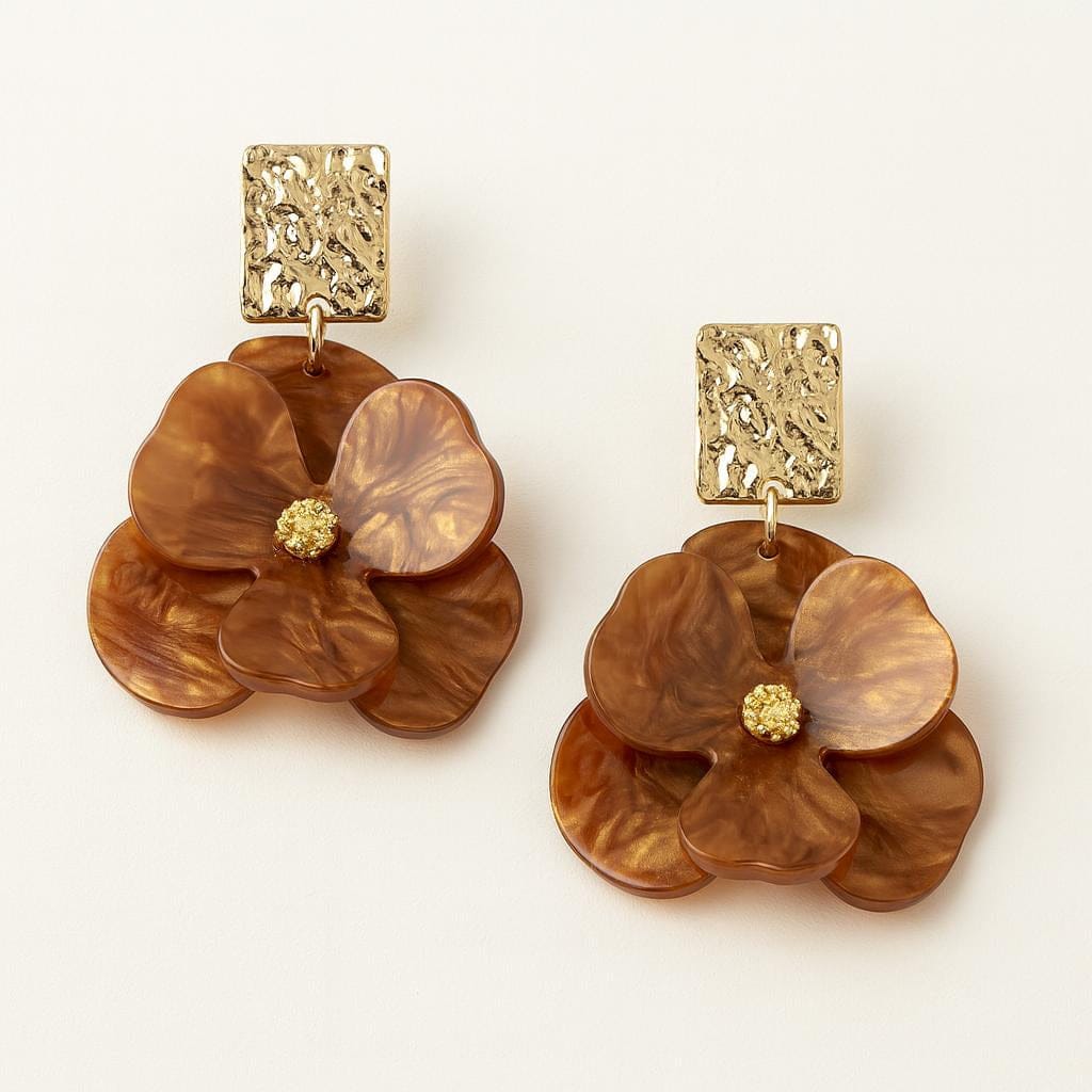  Boucles doreille fleurs resine