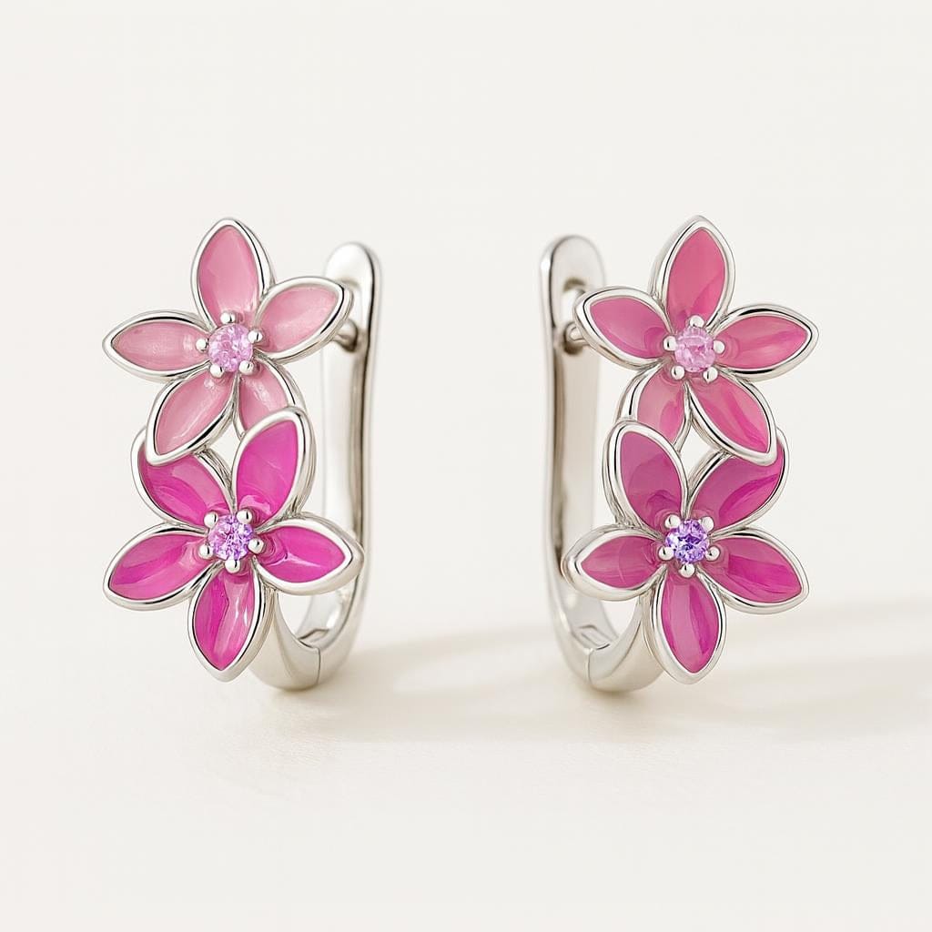  Boucles doreilles fleurs roses