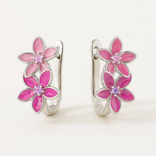  Boucles doreilles fleurs roses